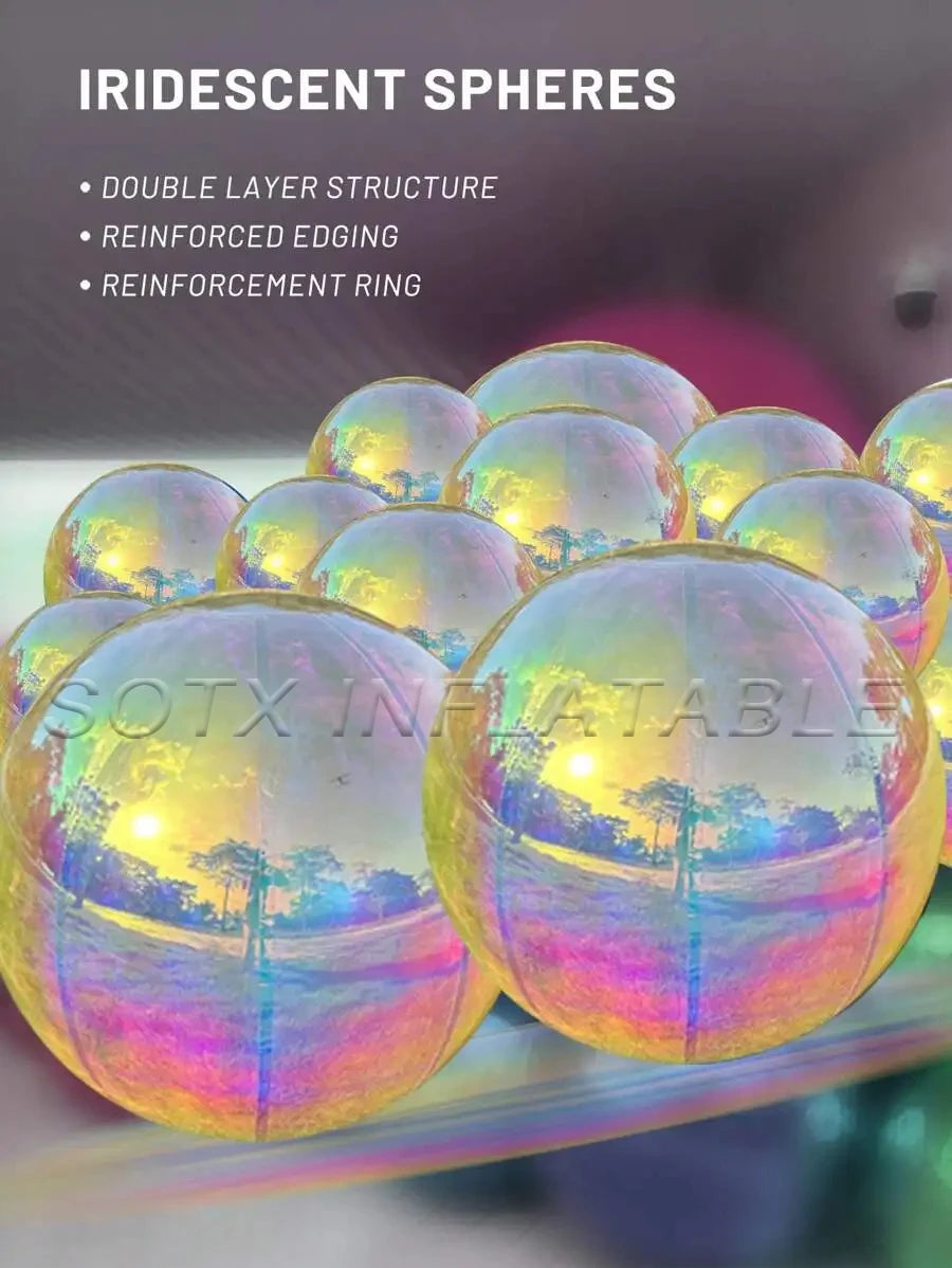 Hanging Party Decoration Iridescent Silver Inflatable Mirror Ball Set Reusable Mirror Sphere Rainbow Big Shinny Bubble Balloons