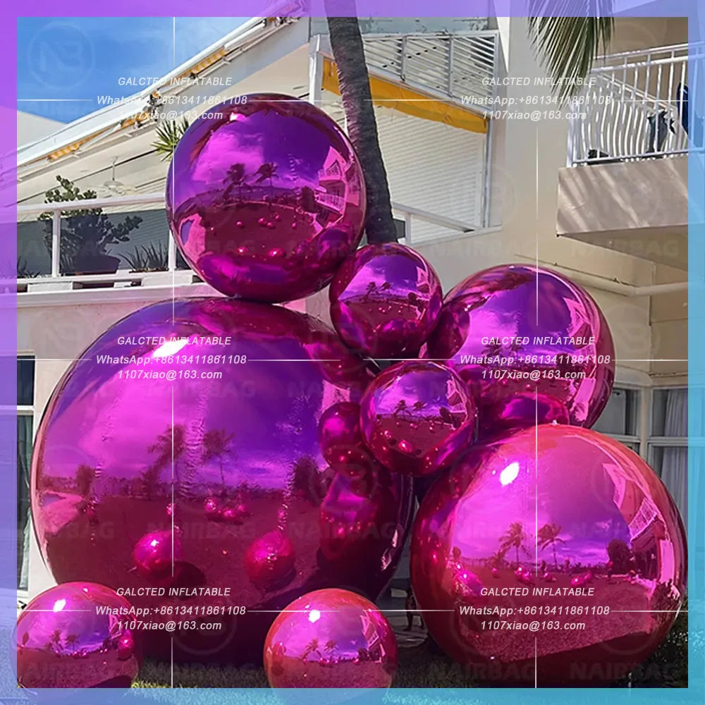 Inflatable Mirror Balloon Silvery Pink Sphere Disco Mirror Balls PVC Chrome Hanging Giant Shiny Balls Christmas Party Decoration