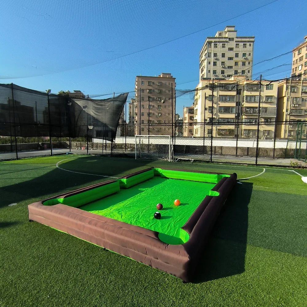 Inflatable Snooker Football Interactive Game 12x3.6m With 16 Balls Black Inflatable Billard For Soccer Event