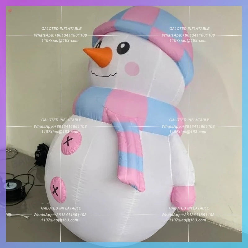 Snowman new year cartoon oxford Outdoor inflatable snowman christmas blow up material doll with LED lights, hat and scarf