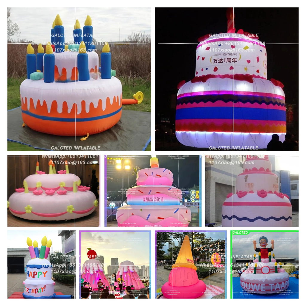 Anniversary Giant Inflatable Birthday Cake with Cherry Pink Inflatable Cake Model for Party Decoration Customization